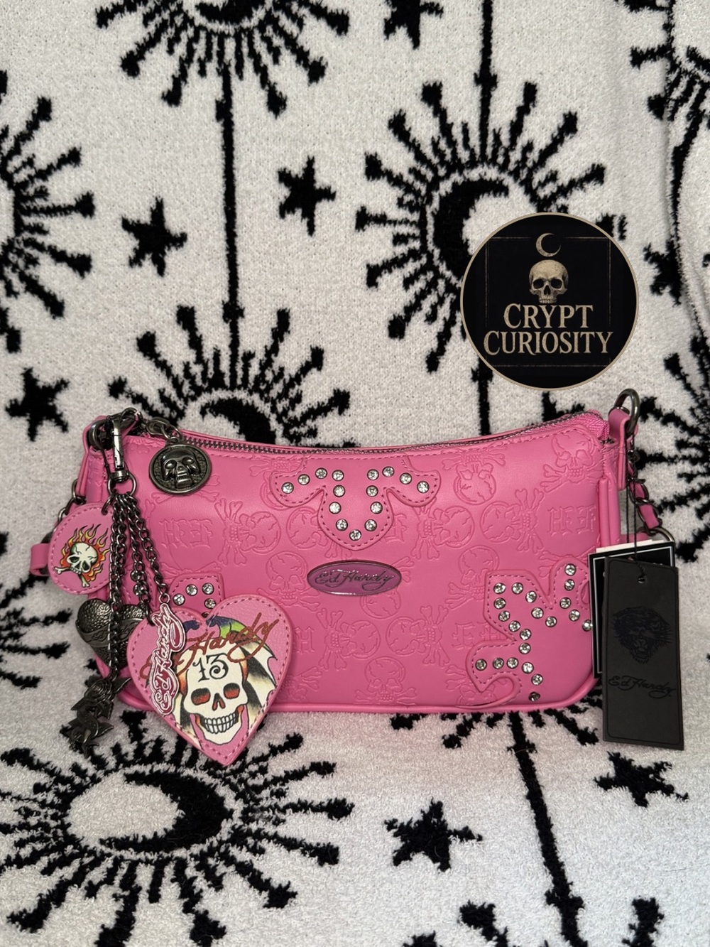 Ed Hardy Pink Embossed Shoulder Bag w/ Charm